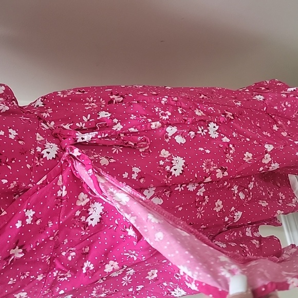 🏷MOSSIMO Women's Pink Floral Ruffle Faux Wrap Mini Dress Short Sleeve Sizelarge - Picture 9 of 9